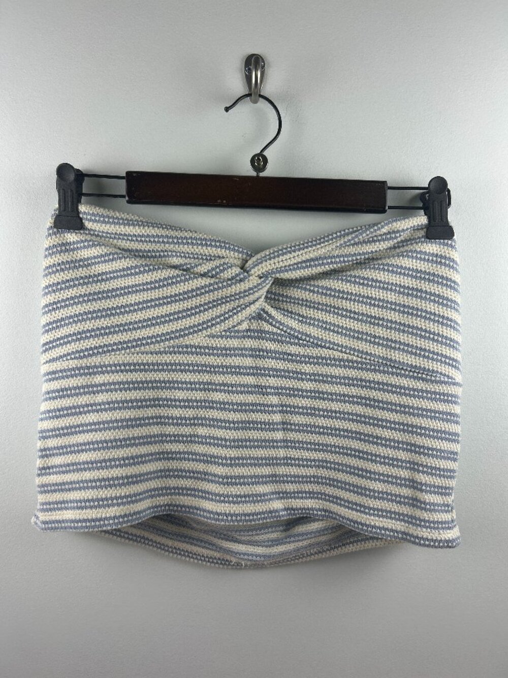 Primark Blue & Cream Striped Ribbed Knit Twist Front Tube Top Size L